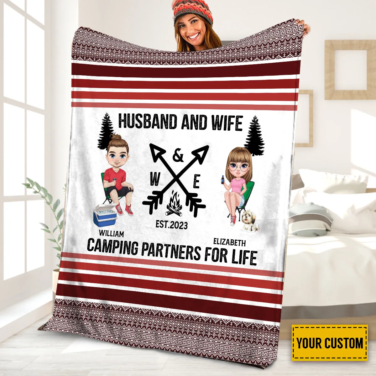 Teesdily | Personalized Husband And Wife Camping Partners For Life Fleece Blanket Camping Throw Blanket Gifts For Couple Camping Lovers