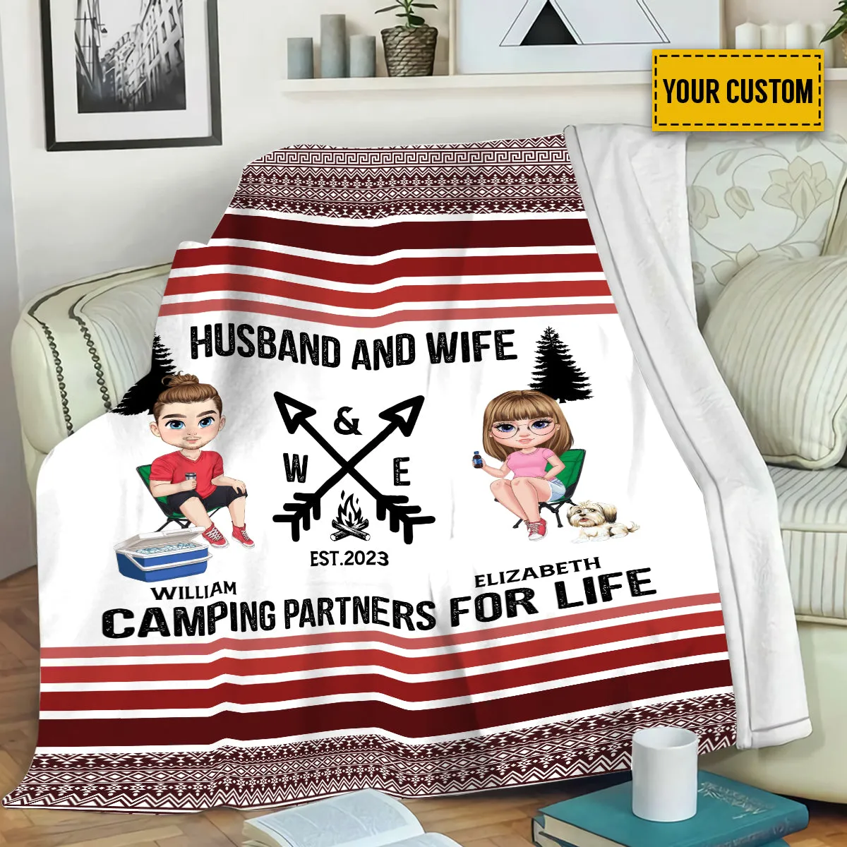 Teesdily | Personalized Husband And Wife Camping Partners For Life Fleece Blanket Camping Throw Blanket Gifts For Couple Camping Lovers