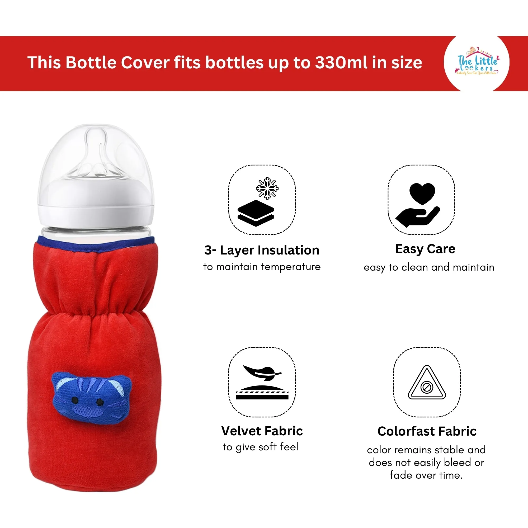 THE LITTLE LOOKERS Bottle Cover for Philips Avent/Wide Neck Feeders Soft Plush Stretchable Baby Feeding Bottle Cover with Easy to Hold Strap Wide Neck 240-330ml/8-11OZ