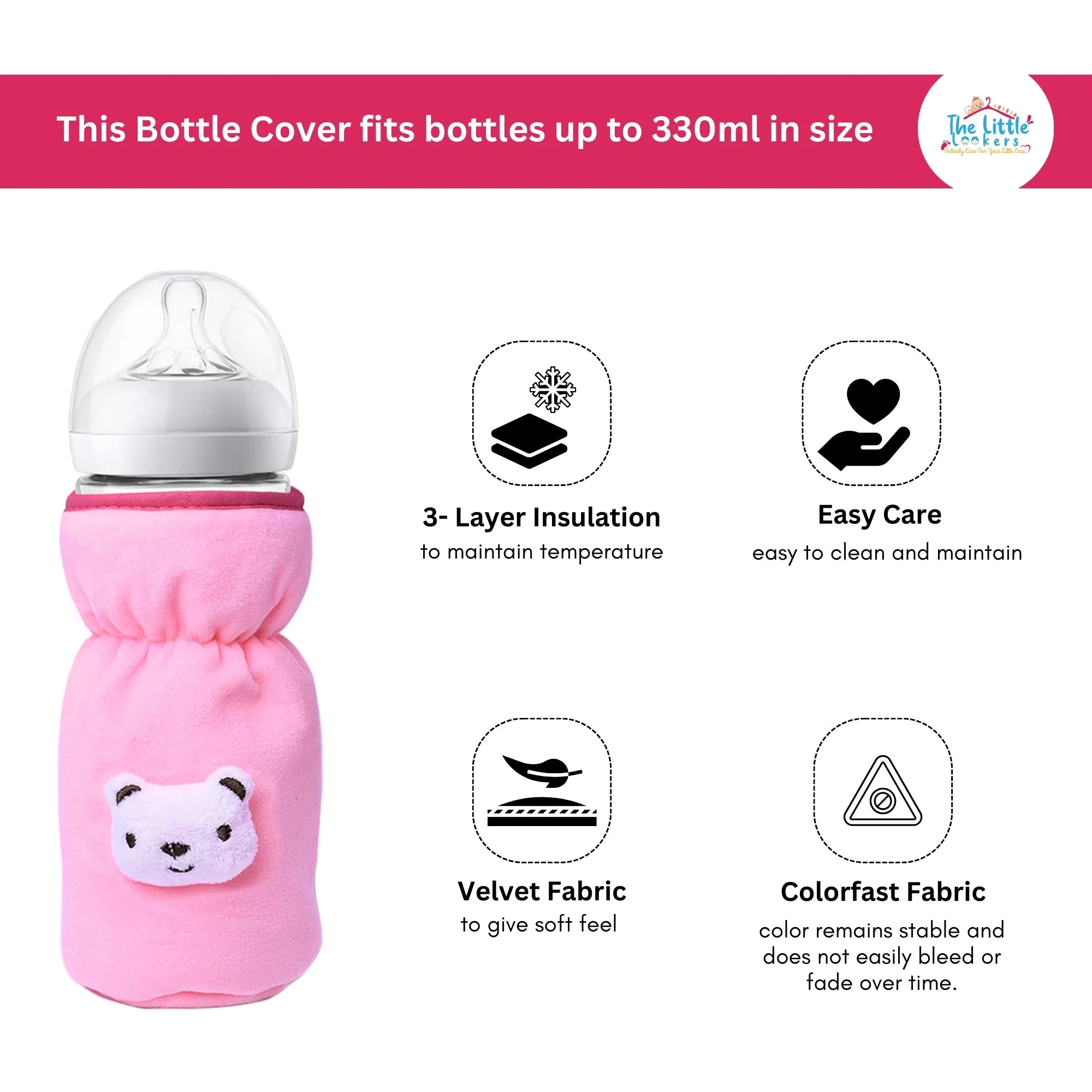 THE LITTLE LOOKERS Bottle Cover for Philips Avent/Wide Neck Feeders Soft Plush Stretchable Baby Feeding Bottle Cover with Easy to Hold Strap Wide Neck 240-330ml/8-11OZ