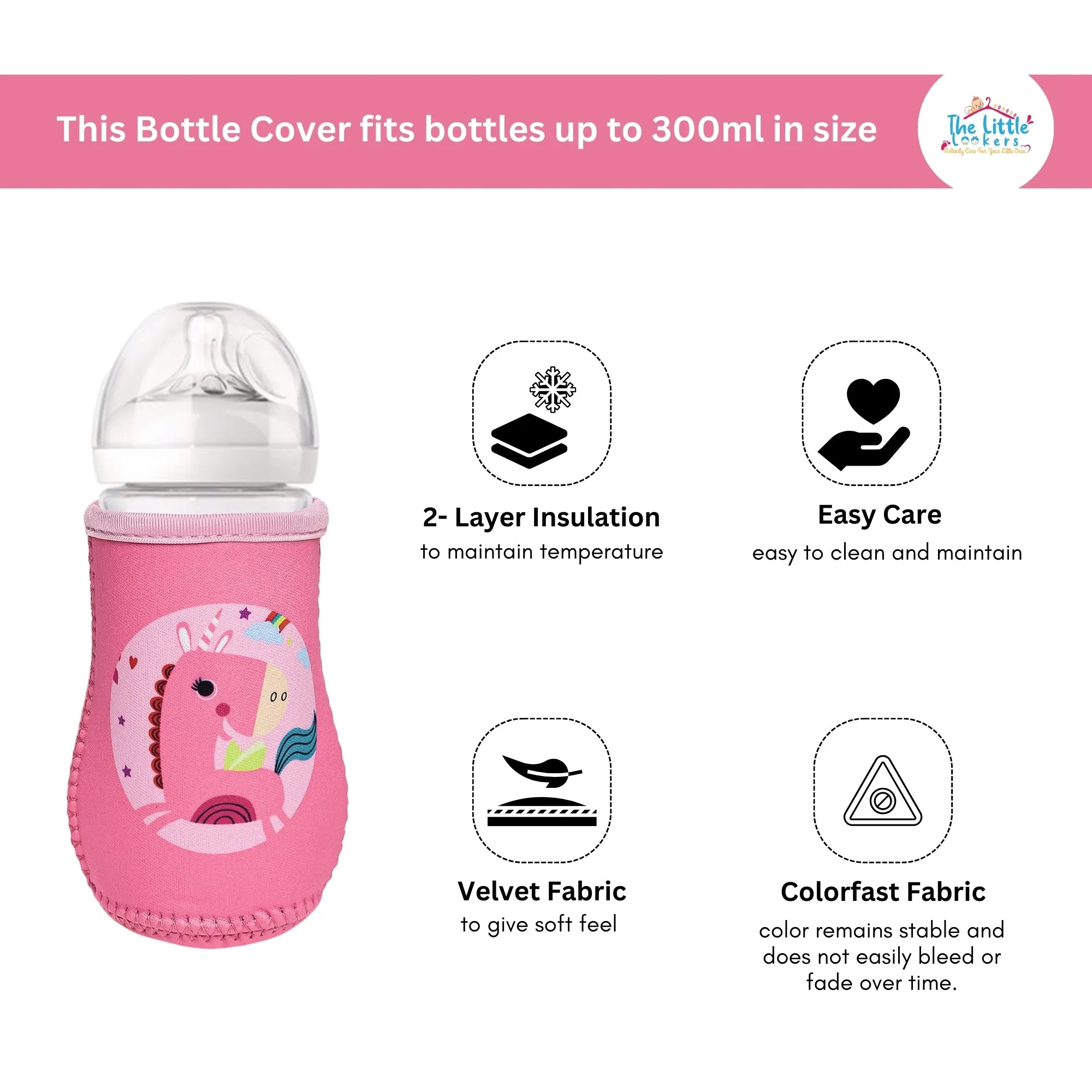 THE LITTLE LOOKERS Cute Animated Patterned Soft Stretchable Baby Feeding Bottle Cover for 125ml, 150ml to 240ml (Pack of 1)