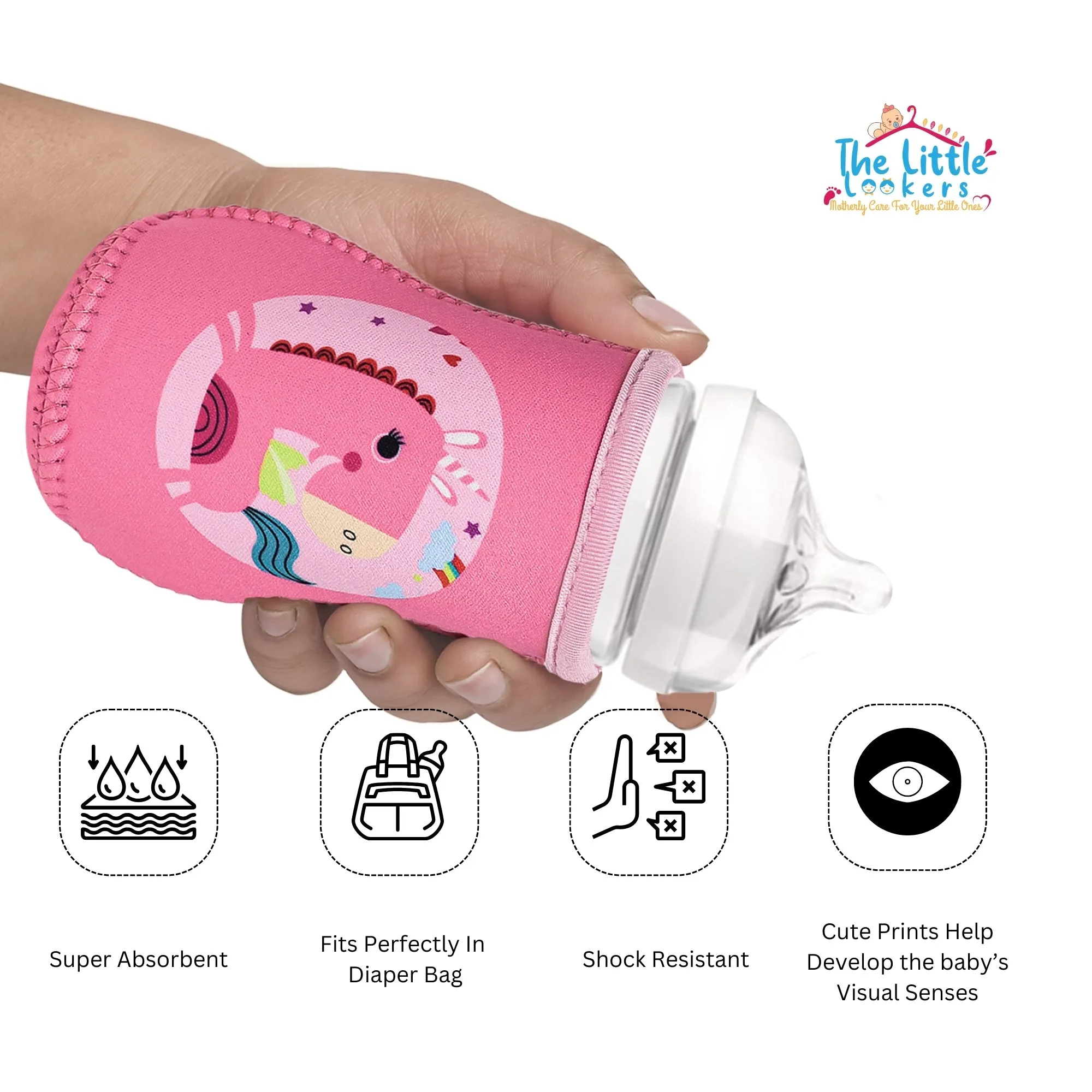 THE LITTLE LOOKERS Cute Animated Patterned Soft Stretchable Baby Feeding Bottle Cover for 125ml, 150ml to 240ml (Pack of 1)