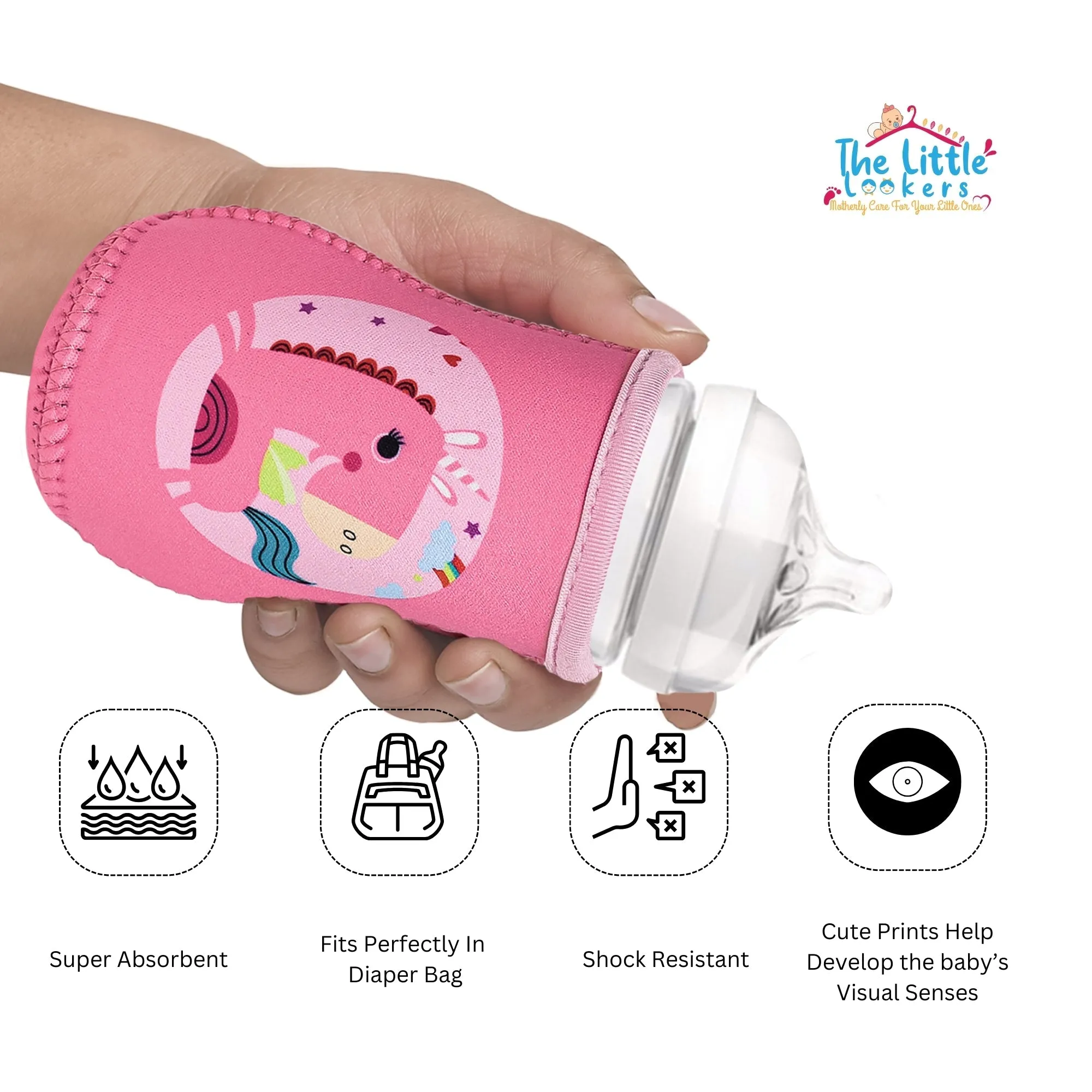 THE LITTLE LOOKERS Cute Animated Patterned Soft Stretchable Baby Feeding Bottle Cover for 125ml, 150ml to 240ml (Pack of 2)