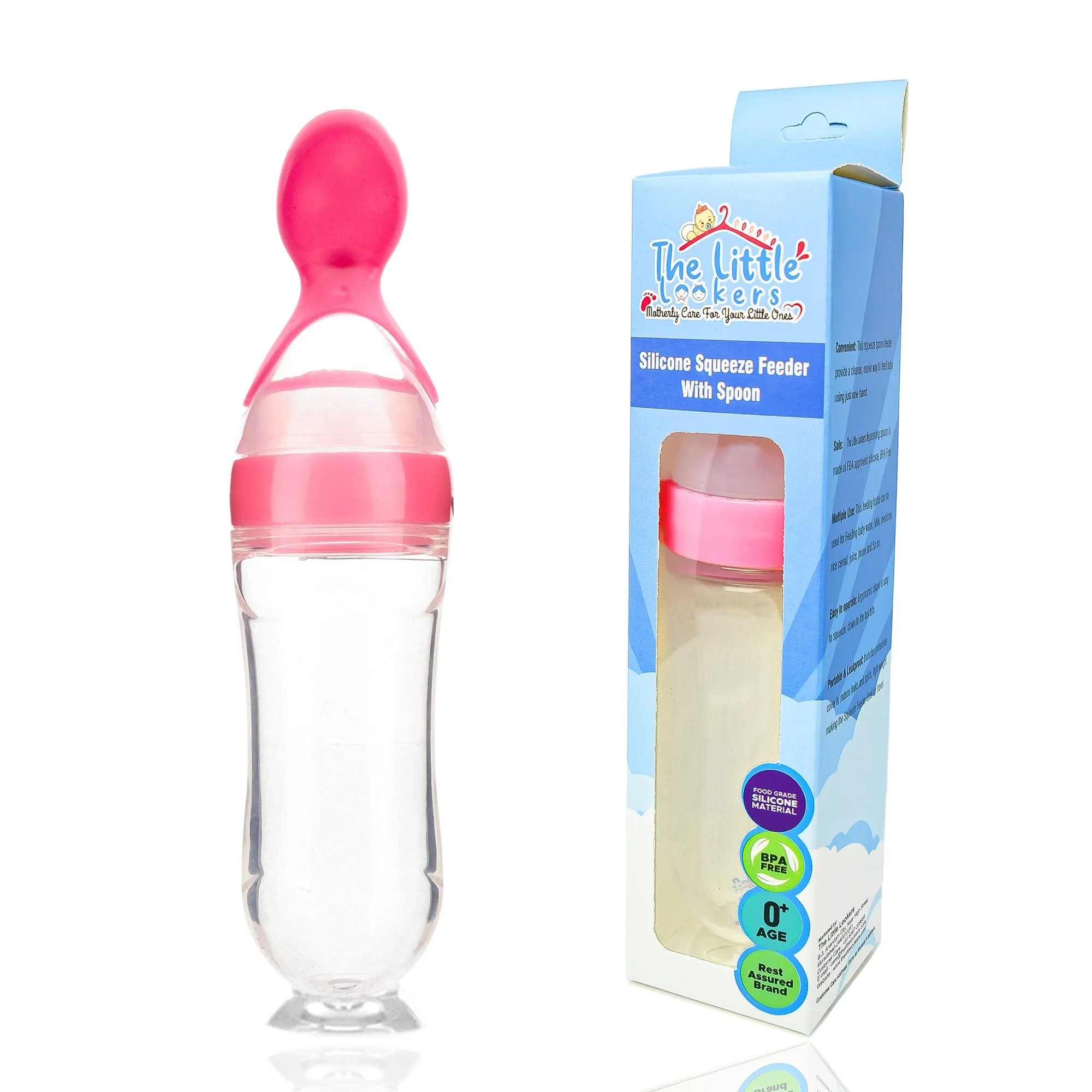 THE LITTLE LOOKERS Infant Baby Squeezy Food Grade Silicone Bottle Feeder with Soft Silicon Baby Feeding Used for Semi Solid |Spoon Feeder| Cerelac Feeder| Rice Paste Milk Food Feeder (90ml, Blue)