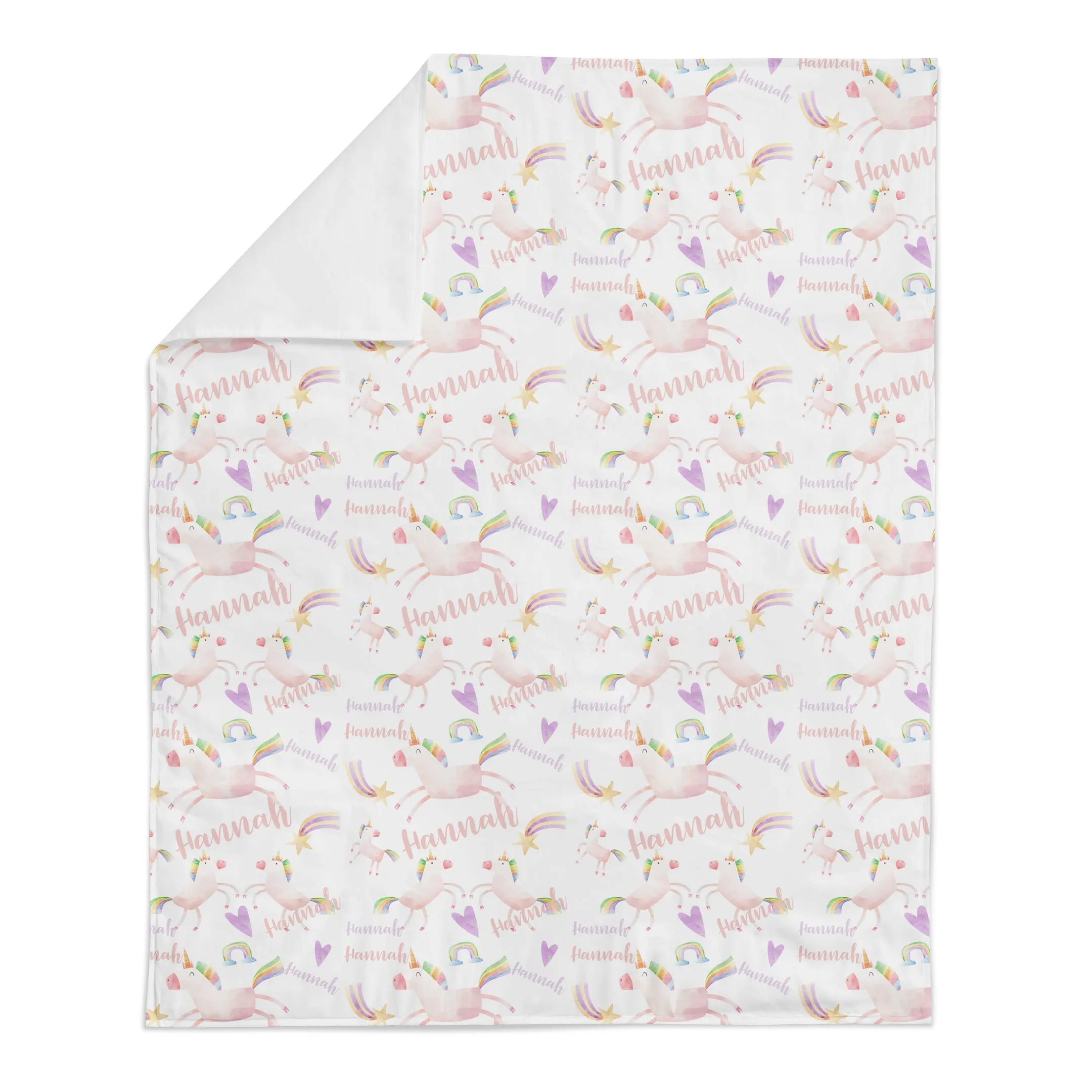 Unicorn Watercolor Personalized Name Minky Blanket