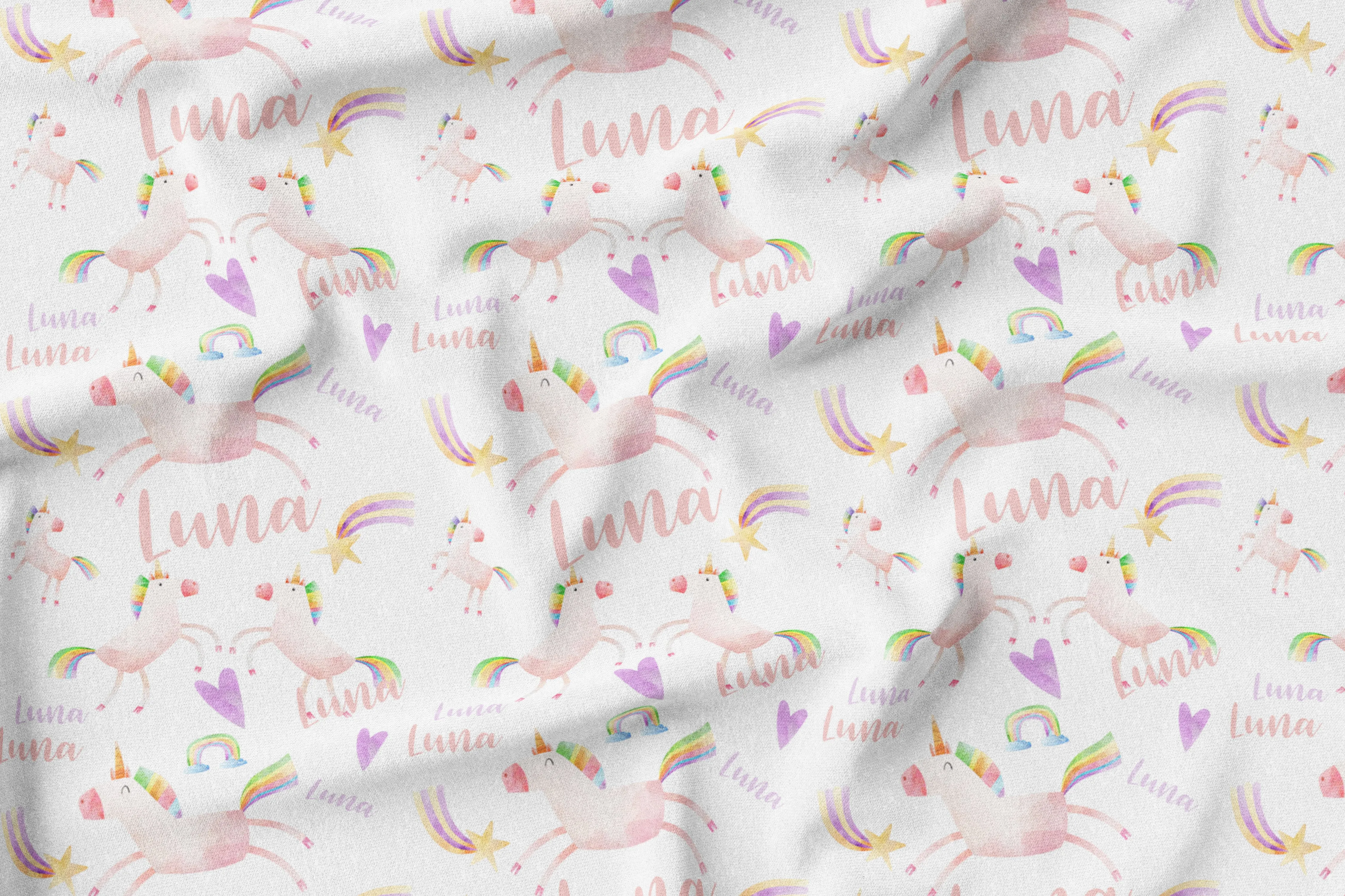 Unicorn Watercolor Personalized Name Minky Blanket