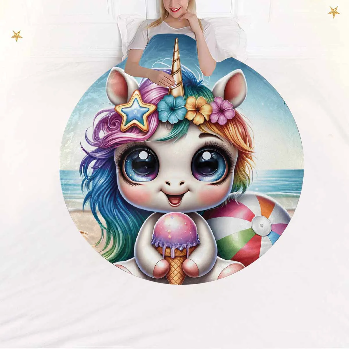 Unicorn_Awd35122  Circular Micro Fleece Blanket 60"