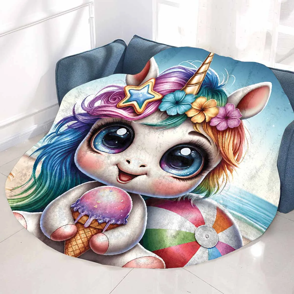 Unicorn_Awd35122  Circular Micro Fleece Blanket 60"