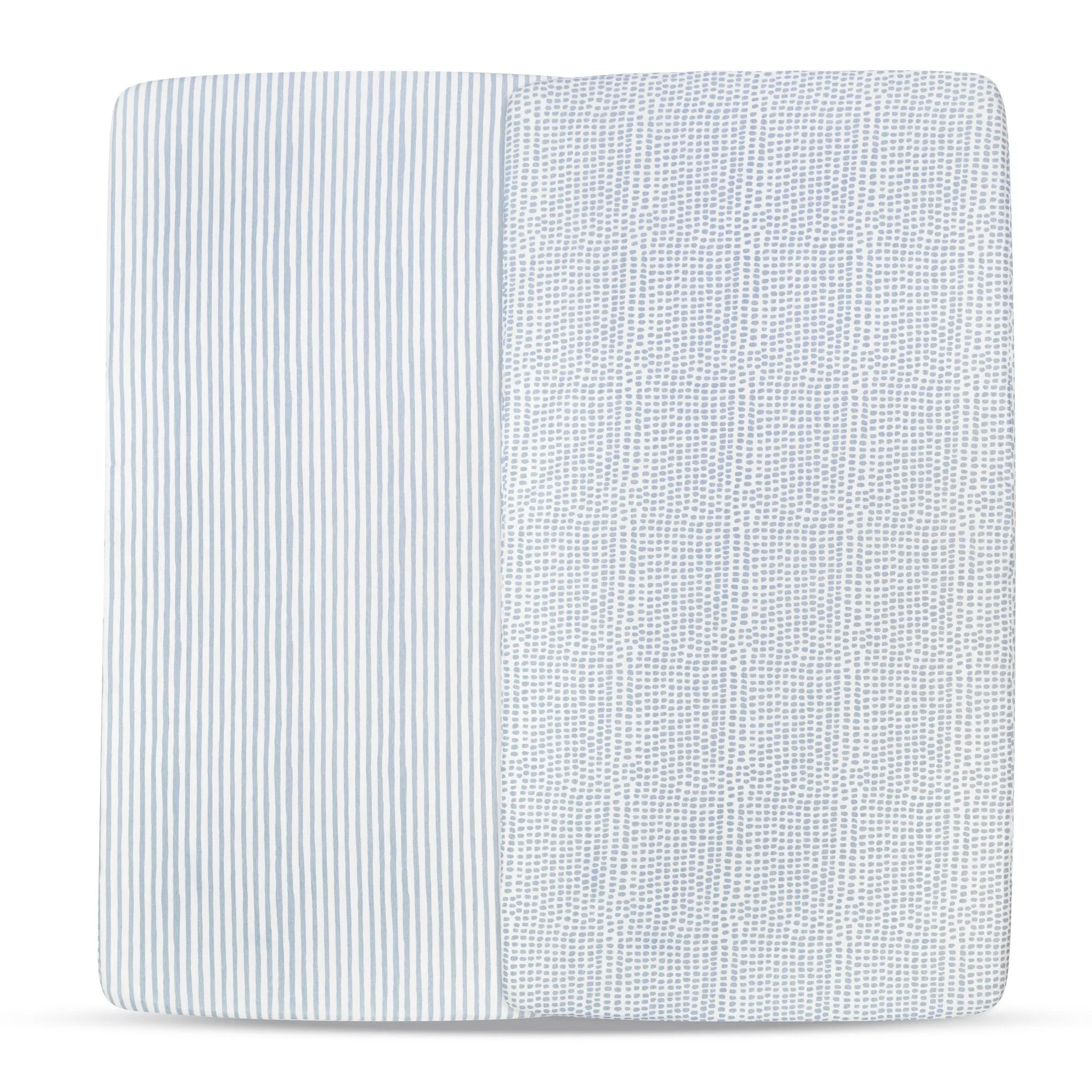 Waterproof Crib Sheet Set - Misty Blue Stripes & Splash