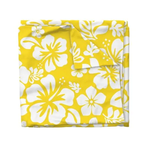 White Hibiscus and Hawaiian Flowers on Sunny Yellow Duvet Cover -Medium Scale