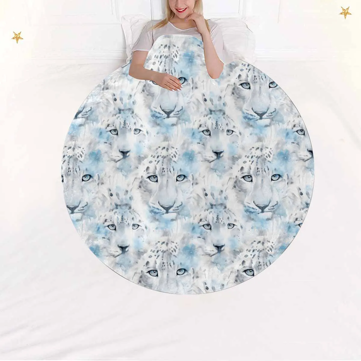 White Leopard  Circular Micro Fleece Blanket 60"