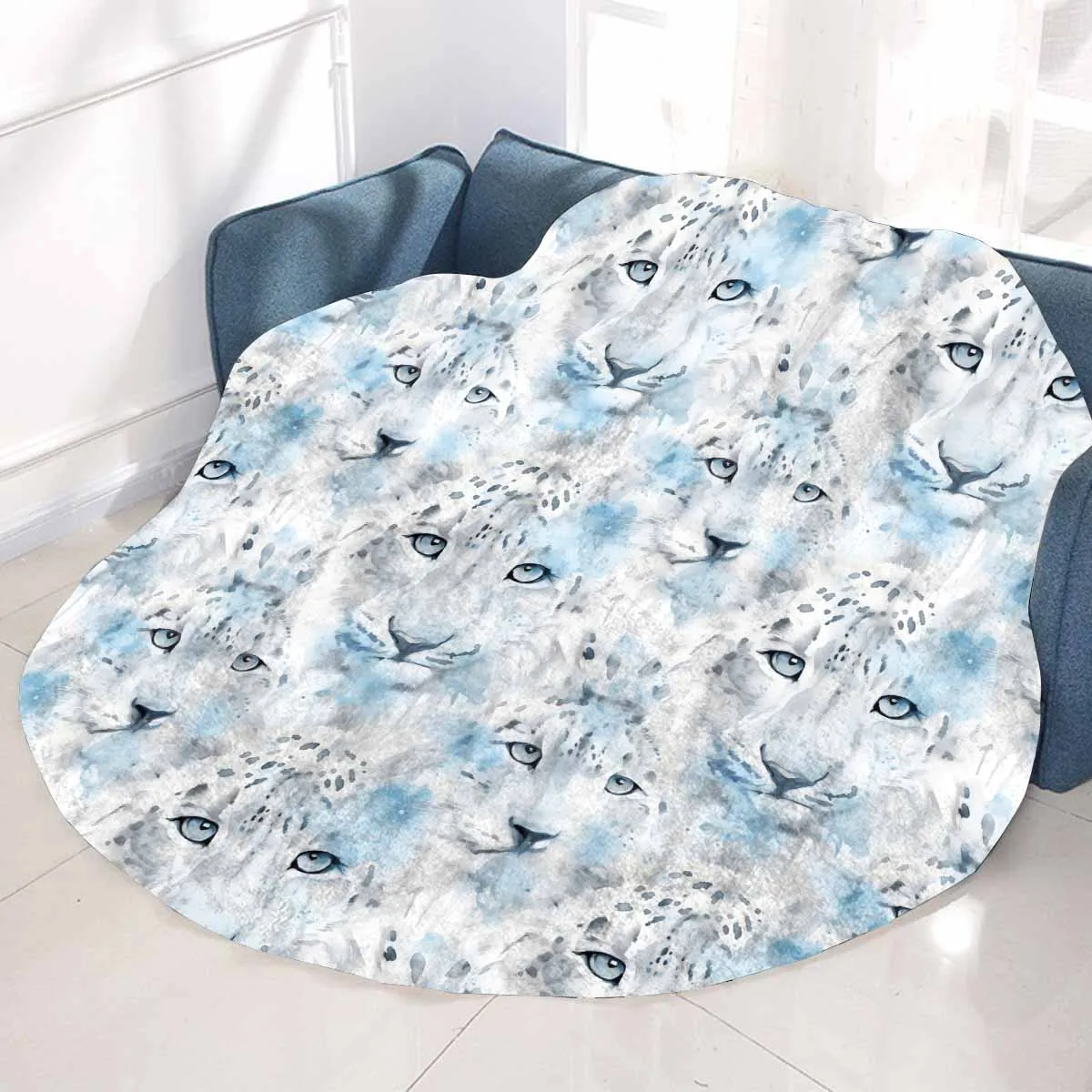 White Leopard  Circular Micro Fleece Blanket 60"