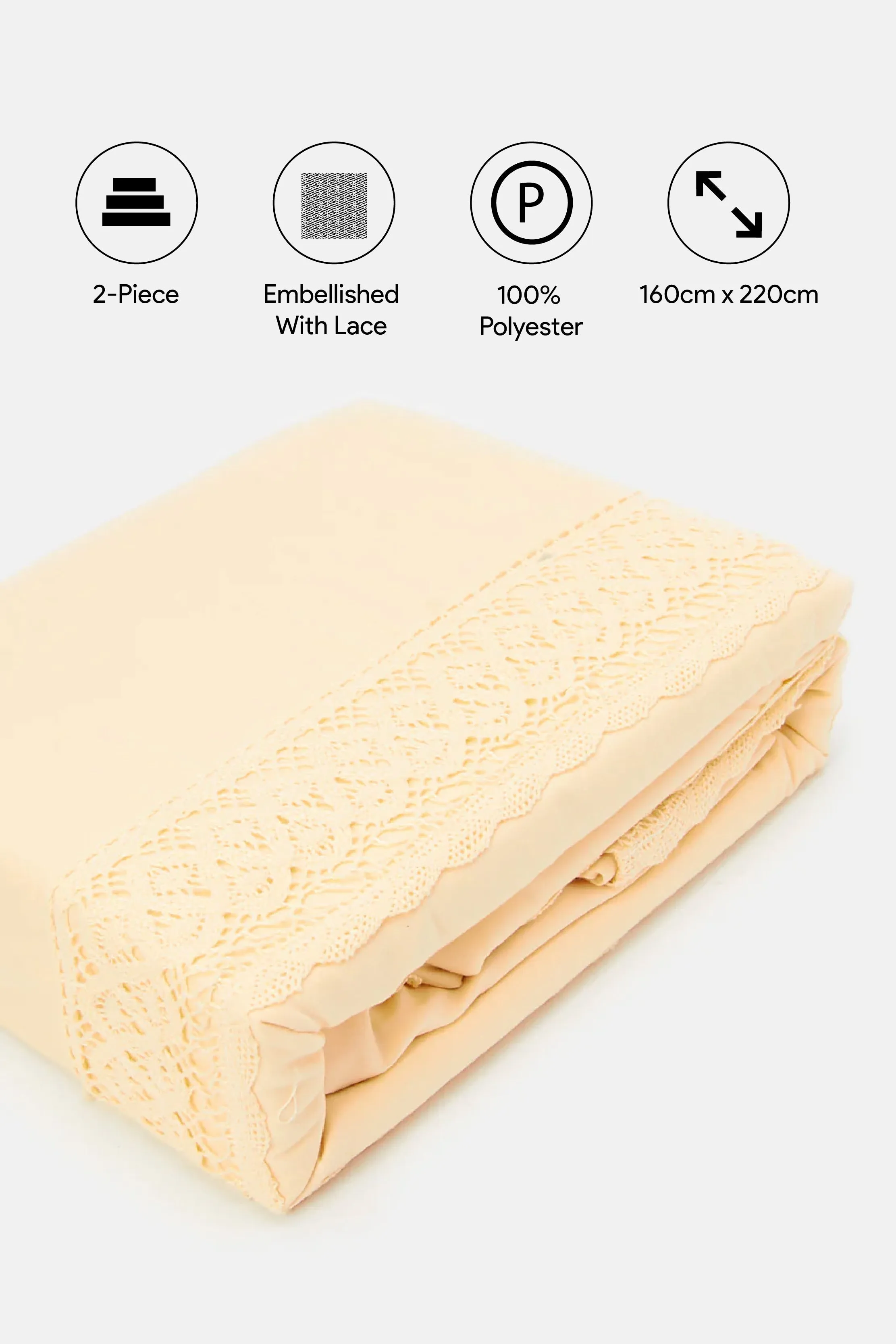 Yellow 2-Piece Lace Trim Duvet Cover Set (Single Size)